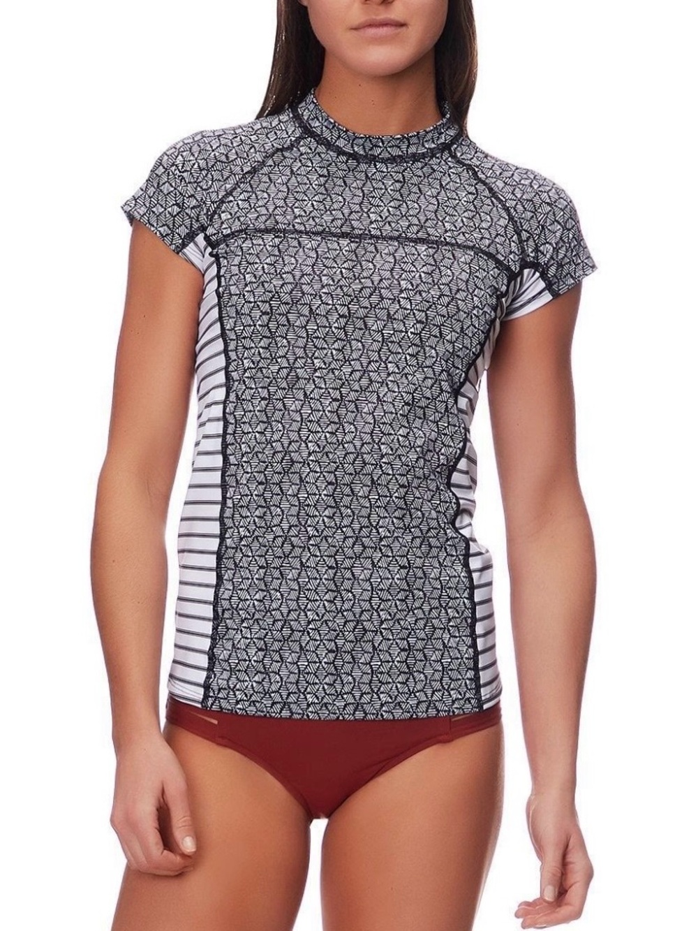 Patagonia Micro Swell Black & White Graphic Short Sleeve Rash Guard Large